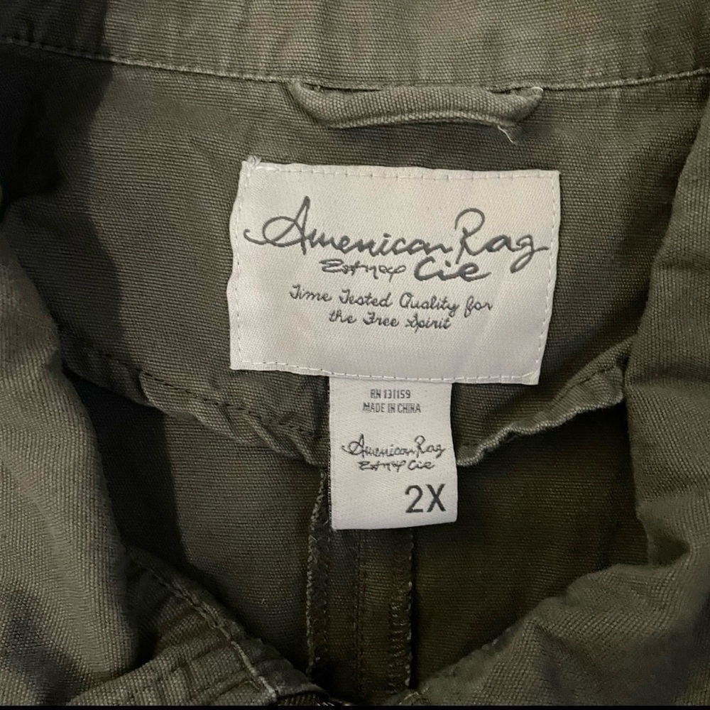 American Rag Cie Olive Zip-Up Vest Jacket Gathered Waist Women’s Size 2X - Picture 2 of 5